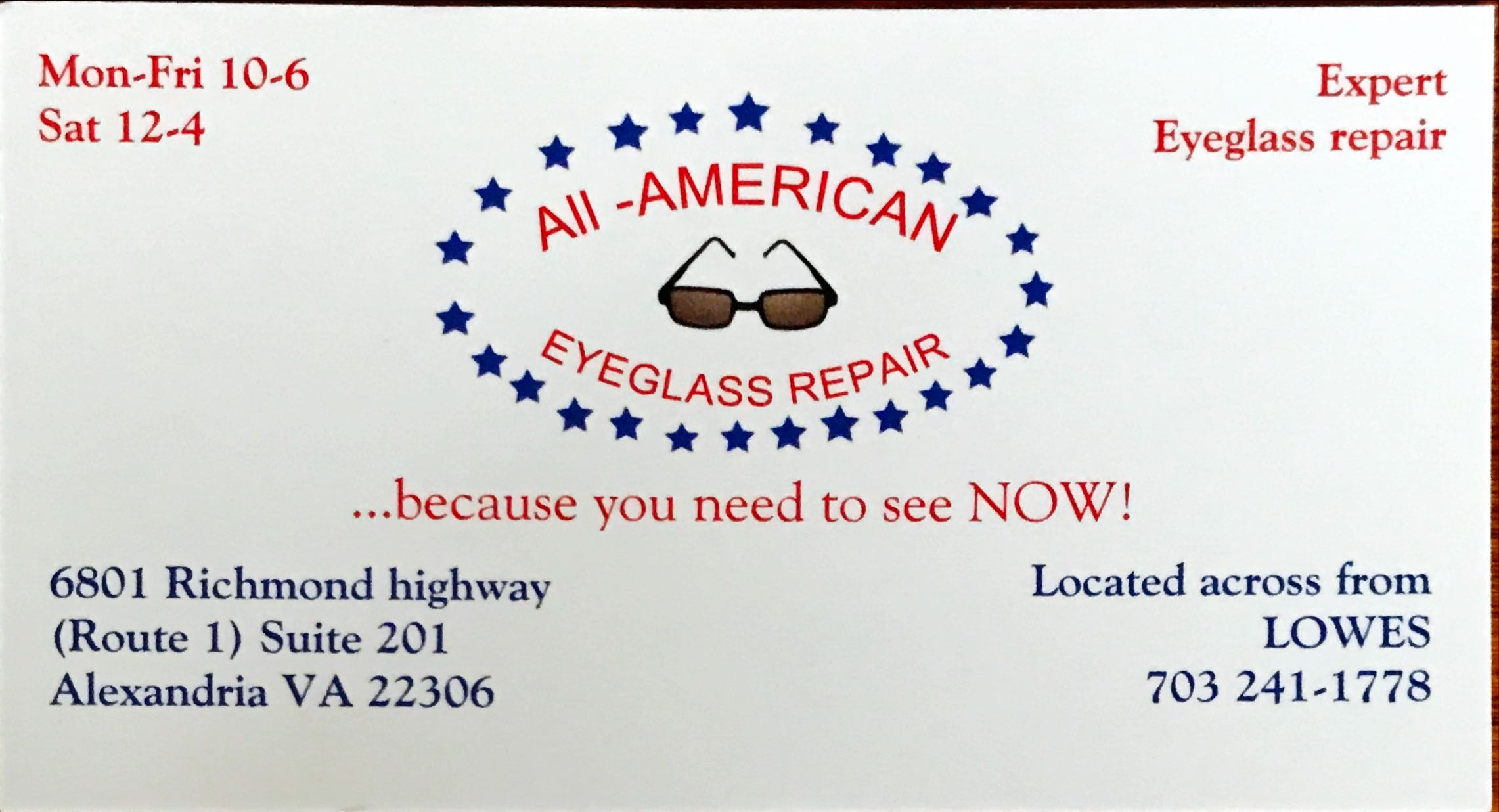 Eyeglass Repair Business Card